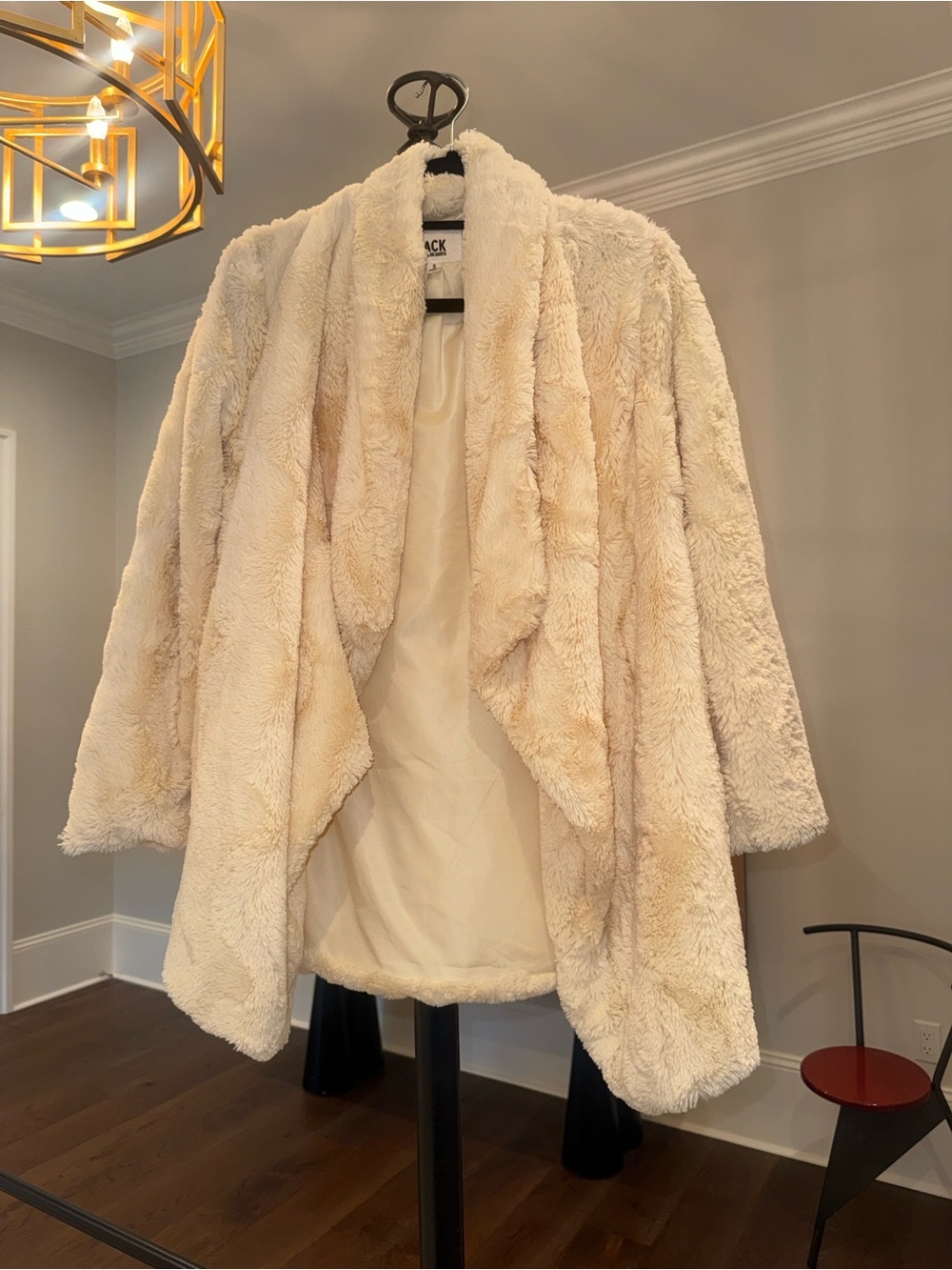 BB Dakota Cream Faux-Fur Draped Teddy Jacket